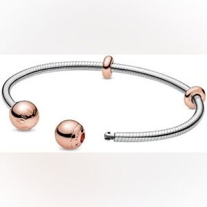 Pandora Moments Rose Gold & Sterling Silver Open Bangle Bracelet